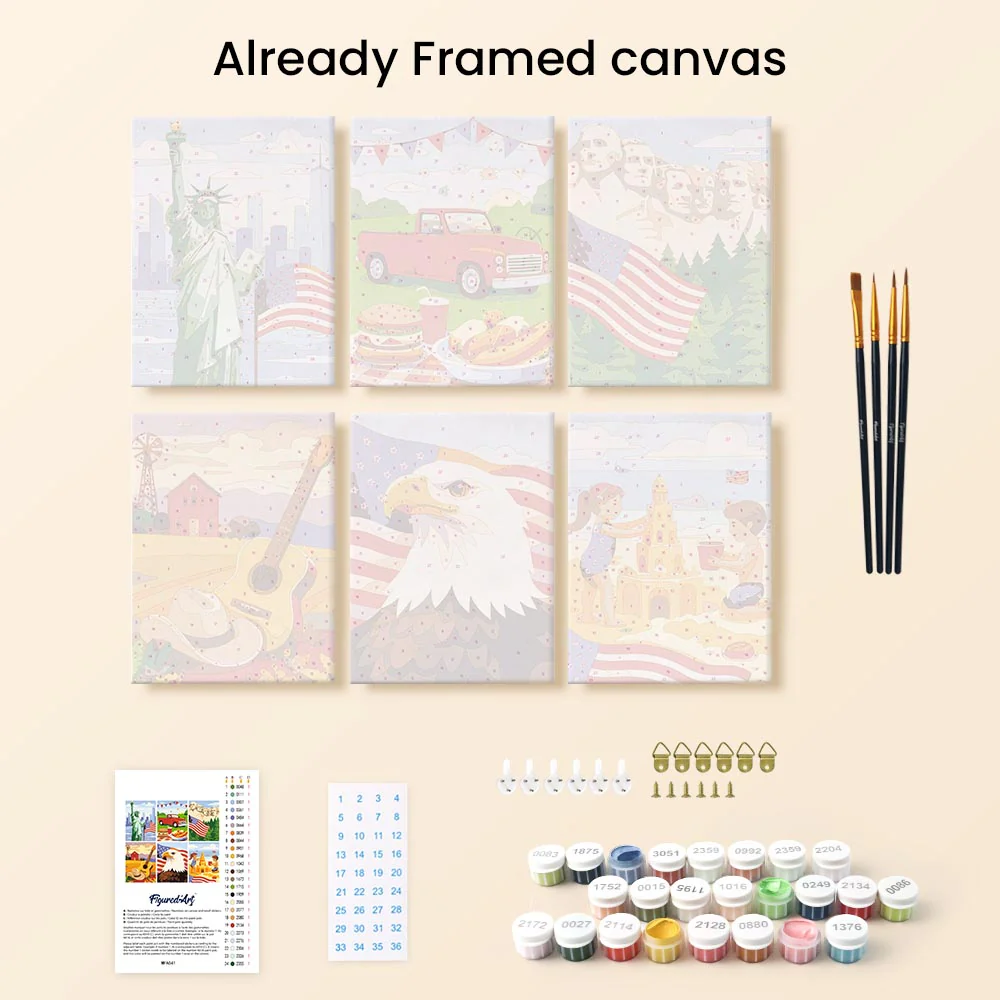 Mini Paint by numbers 15x20cm (6 pieces) - Hello USA - Image 12