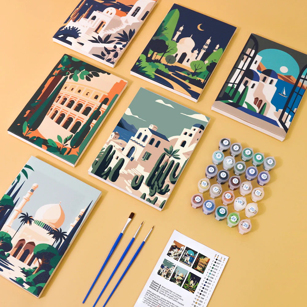 Mini Paint by numbers 15x20cm (6 pieces) - Mediterranean Dreams - Image 2