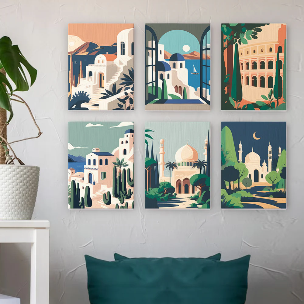 Mini Paint by numbers 15x20cm (6 pieces) - Mediterranean Dreams - Image 3