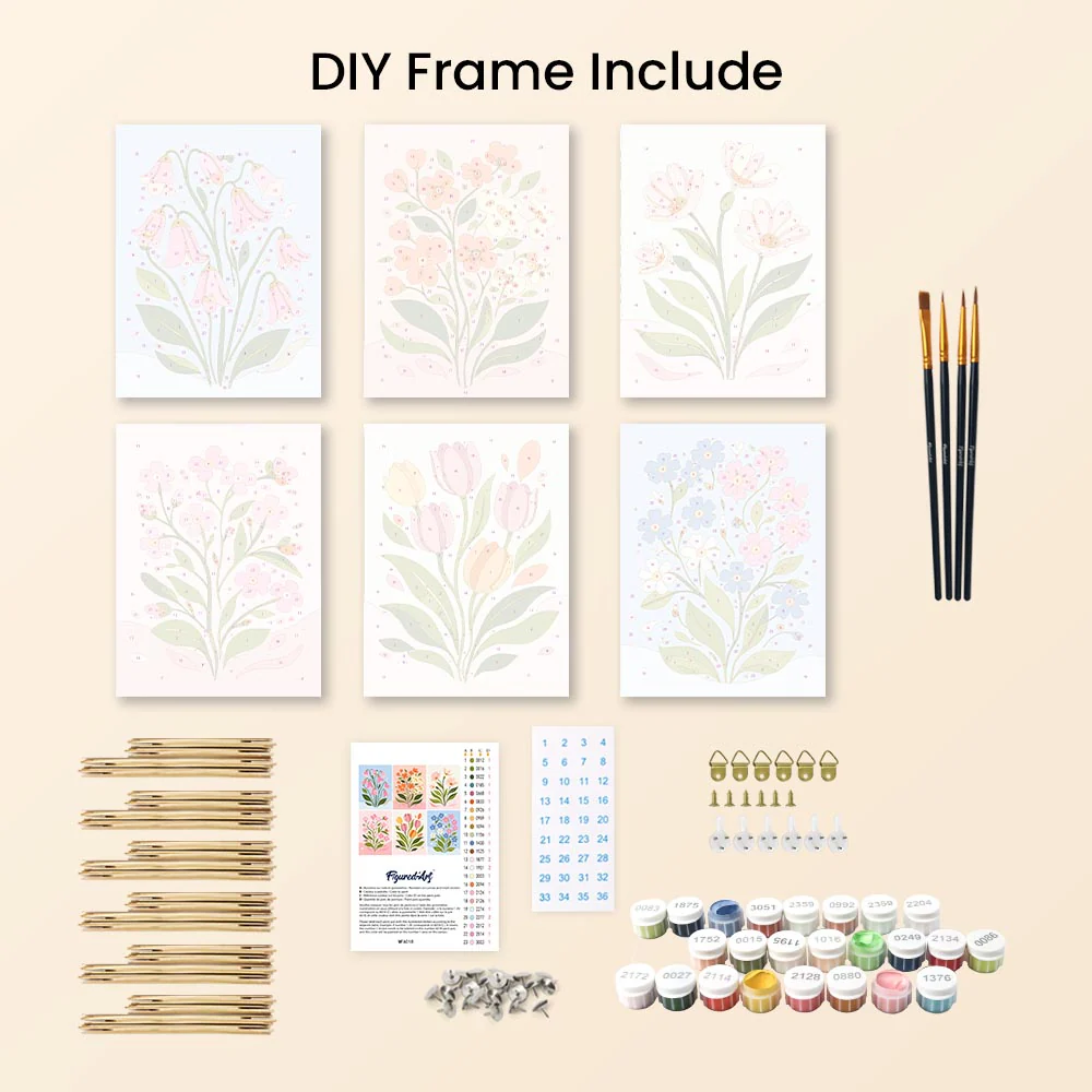 Mini Paint by numbers 15x20cm (6 pieces) - Pastel Flowers - Image 11
