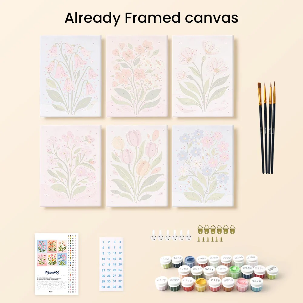 Mini Paint by numbers 15x20cm (6 pieces) - Pastel Flowers - Image 12