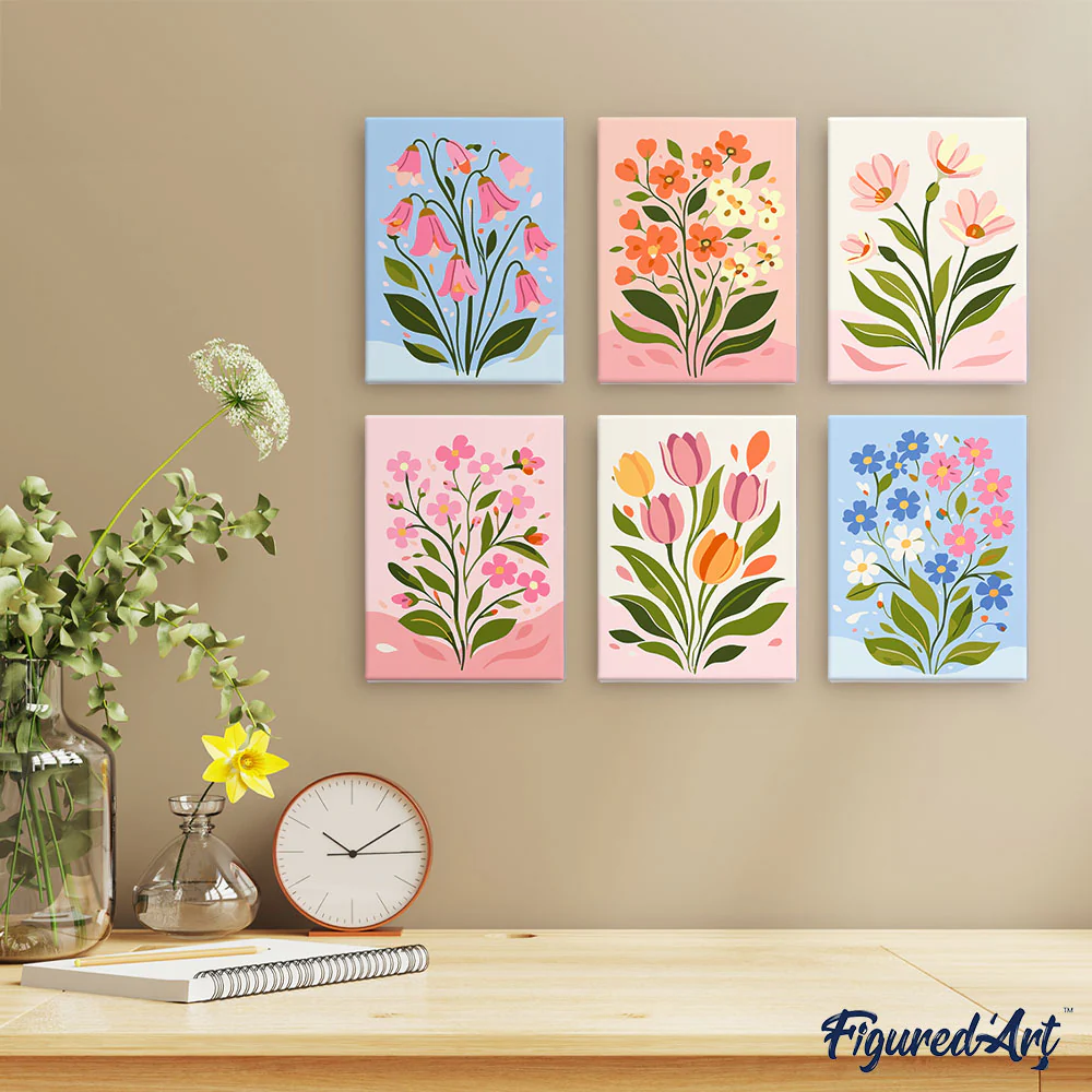 Mini Paint by numbers 15x20cm (6 pieces) - Pastel Flowers - Image 3
