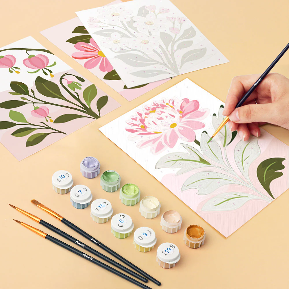 Mini Paint by numbers 15x20cm (6 pieces) - Pink Flowers - Image 6