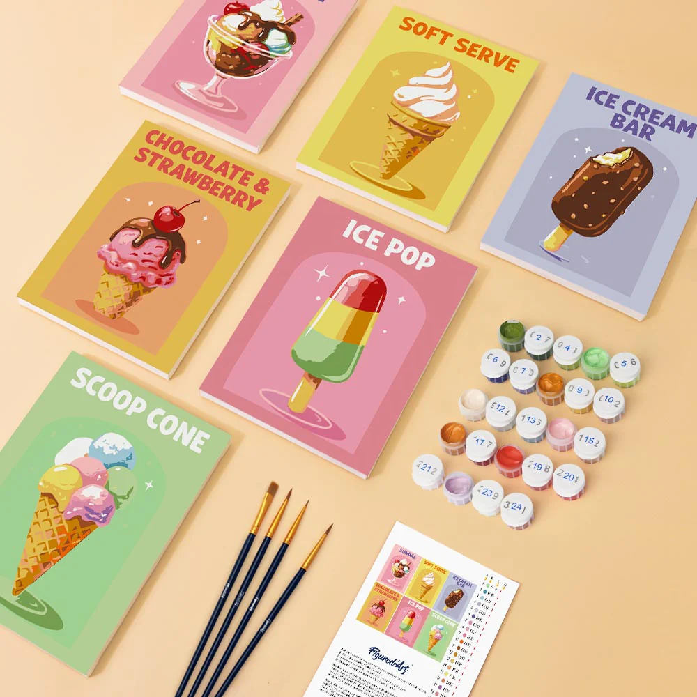 Mini Paint by numbers 15x20cm (6 pieces) - Retro Ice Cream - Image 2