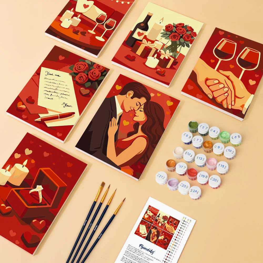 Mini Paint by numbers 15x20cm (6 pieces) - Romance and Love - Image 2