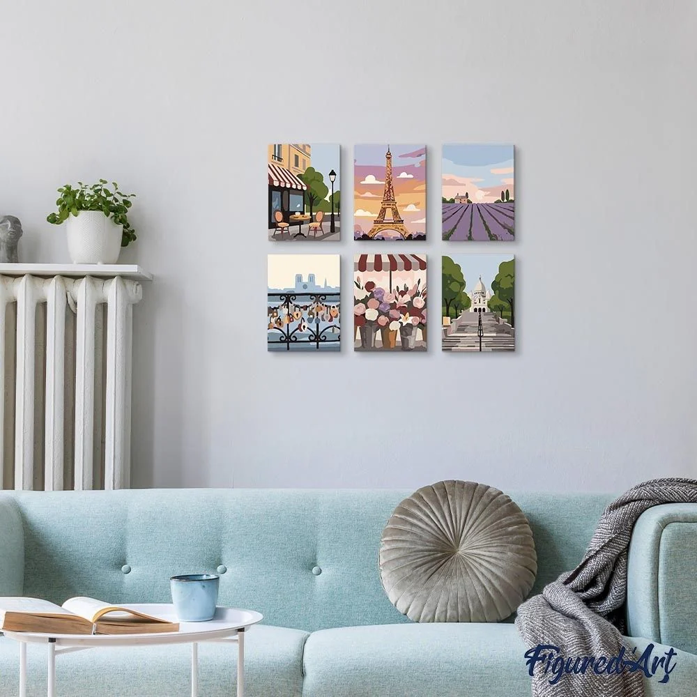 Mini Paint by numbers 15x20cm (6 pieces) - Romantic France - Image 3