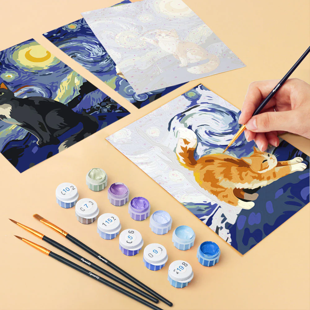 Mini Paint by numbers 15x20cm (6 pieces) - Starry Night Cats - Image 6