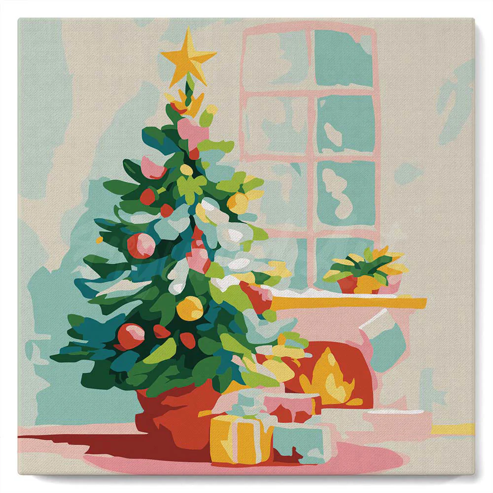Mini Paint by numbers 20x20cm framed - Christmas Tree and Fireplace - Image 2