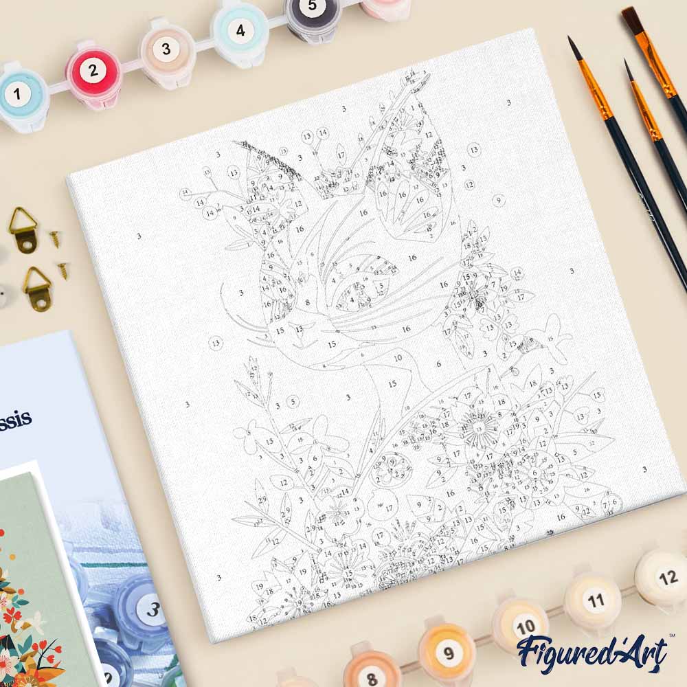 Mini Paint by numbers 20x20cm framed - Floral Cat in Kimono - Image 5