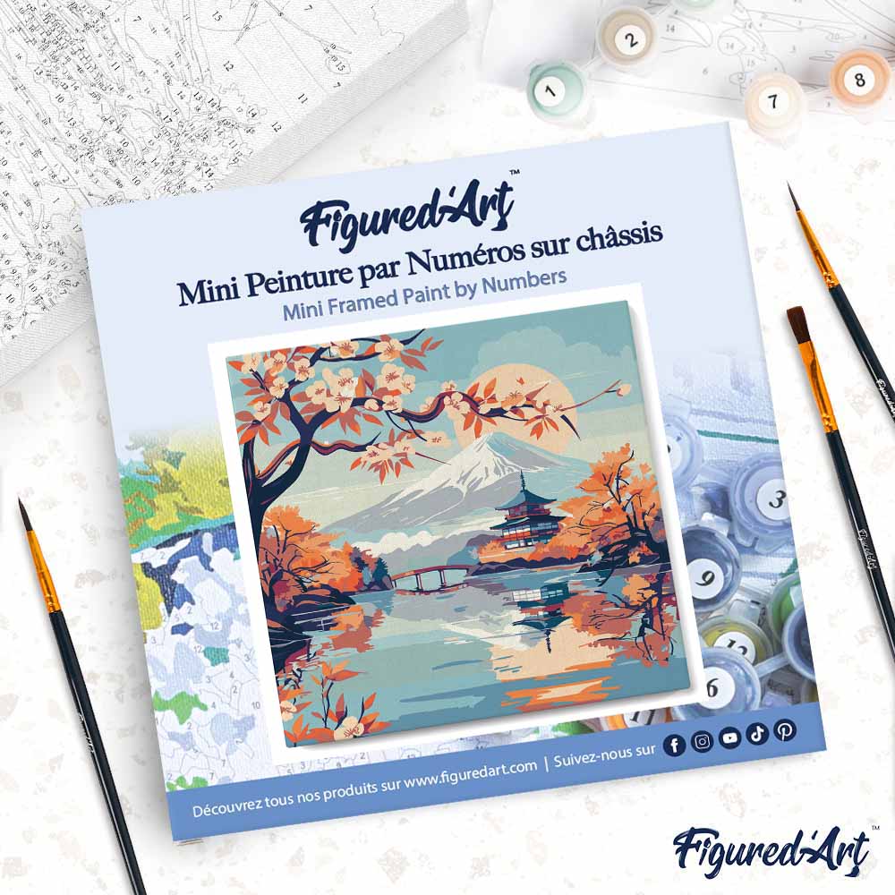 Mini Paint by numbers 20x20cm framed - Lake and Mount Fuji - Image 4