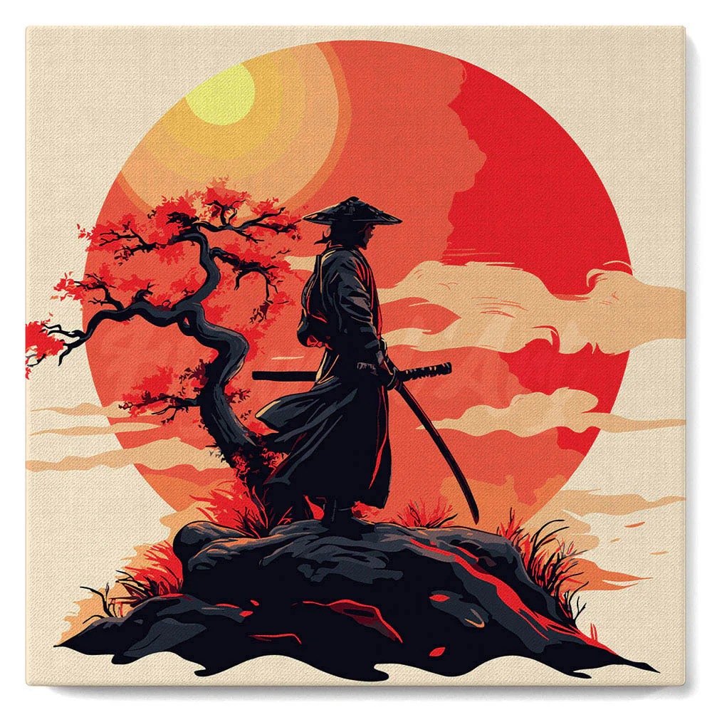 Mini Paint by numbers 20x20cm framed - Samurai at Sunset - Image 2