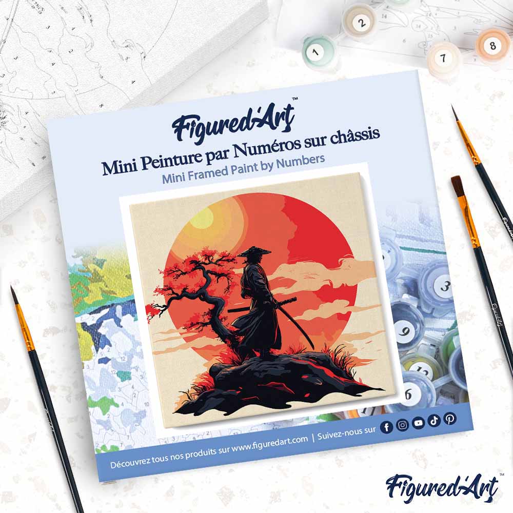 Mini Paint by numbers 20x20cm framed - Samurai at Sunset - Image 4