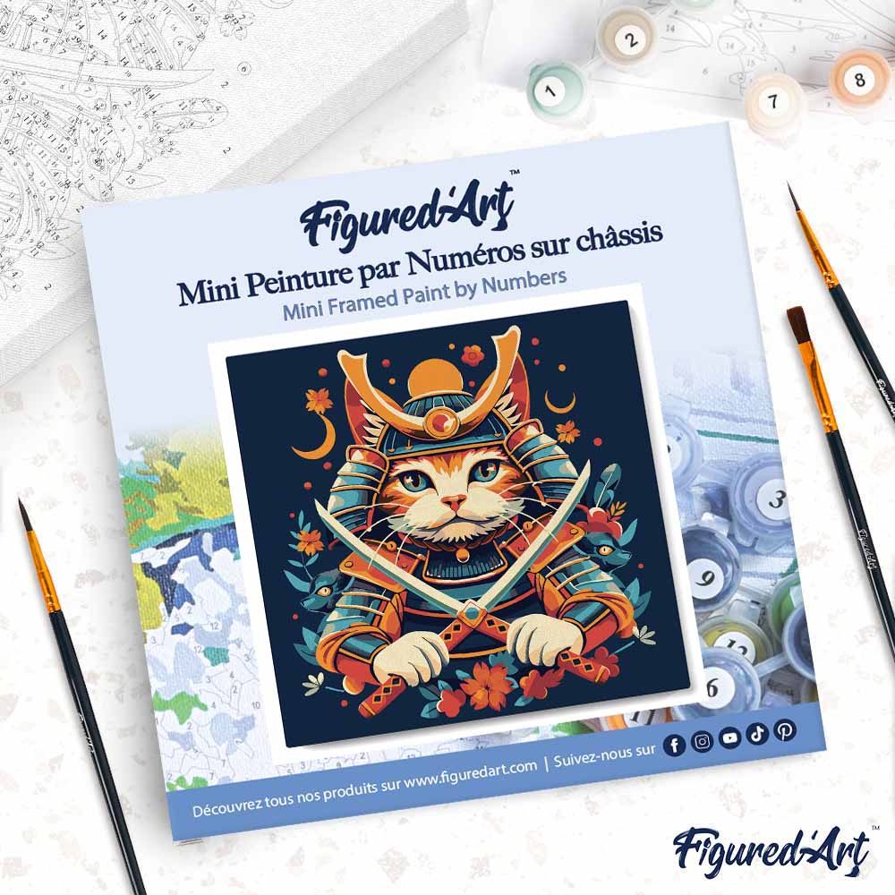 Mini Paint by numbers 20x20cm framed - Samurai Cat - Image 4