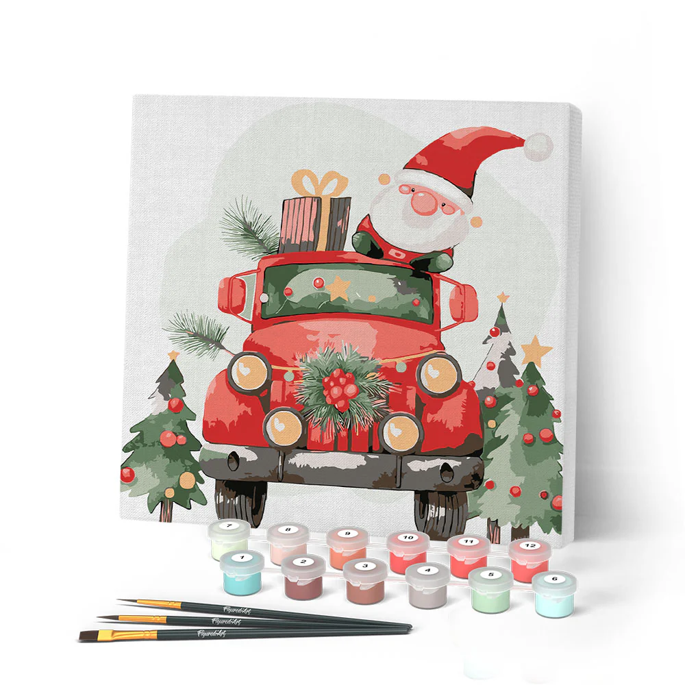 Mini Paint by numbers 20x20cm framed - Santa Truck