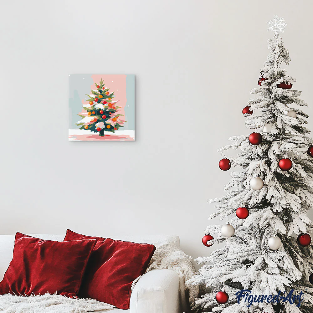 Mini Paint by numbers 20x20cm framed - Snowy Christmas Tree - Image 3