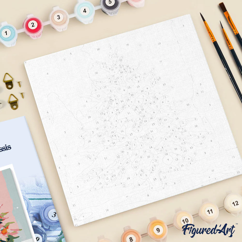 Mini Paint by numbers 20x20cm framed - Snowy Christmas Tree - Image 5