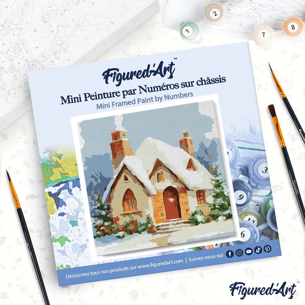 Mini Paint by numbers 20x20cm framed - Winter Brick House - Image 4