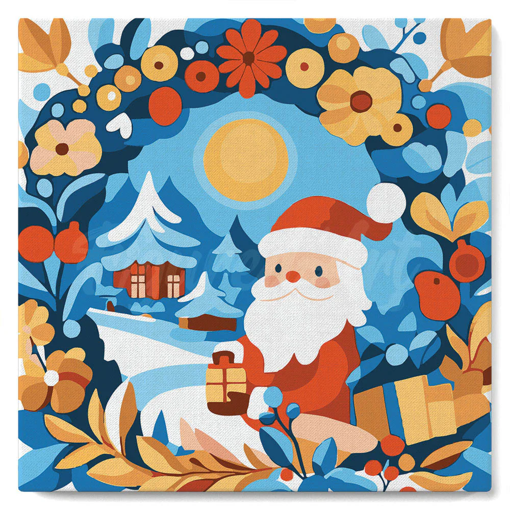 Mini Paint by numbers 20x20cm framed - Wreath and Santa - Image 2