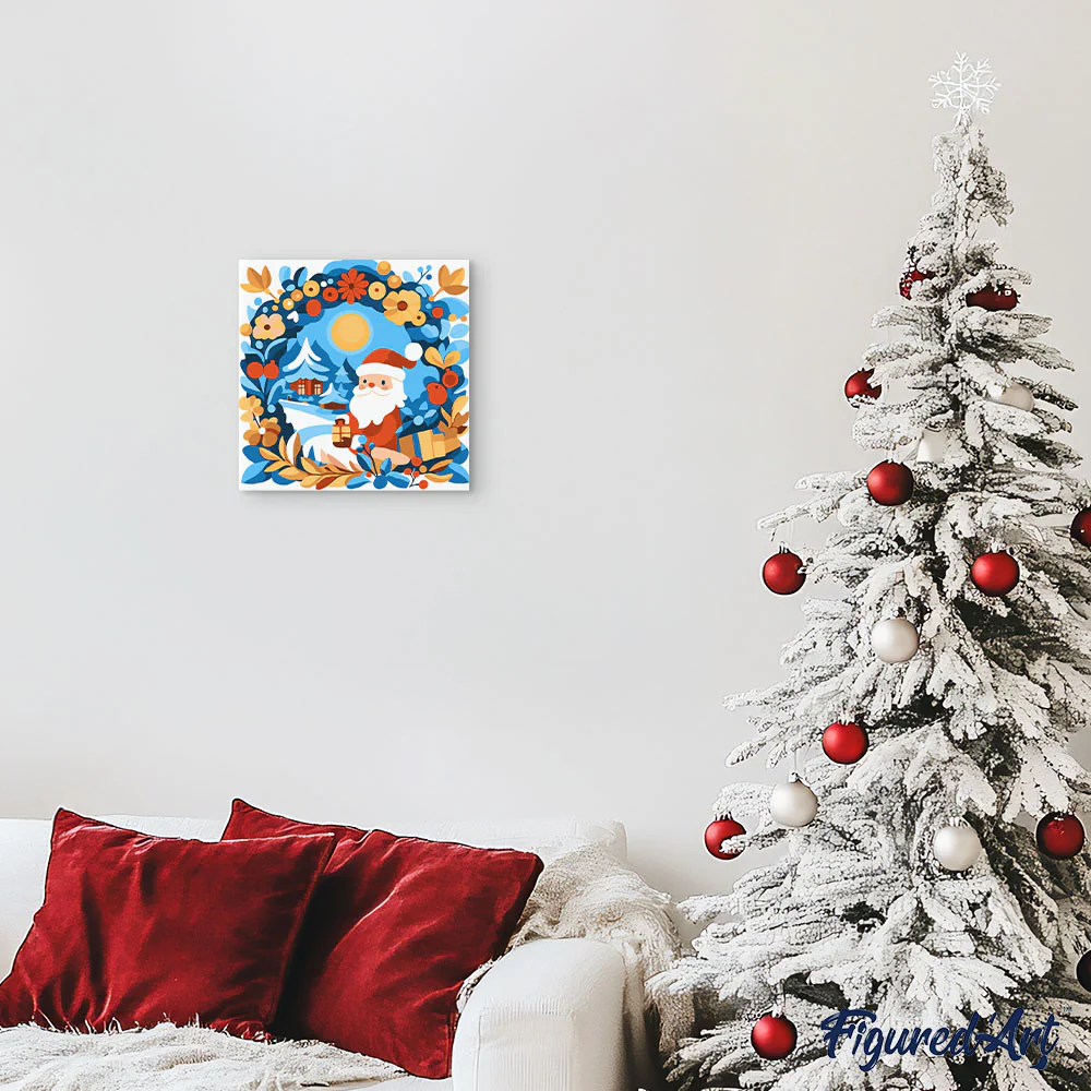 Mini Paint by numbers 20x20cm framed - Wreath and Santa - Image 3