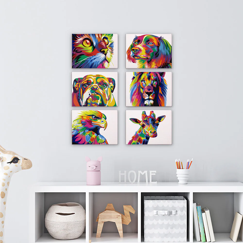 Mini Paint by numbers 15x20cm (6 pieces) - Colourful Abstract Animals - Image 3