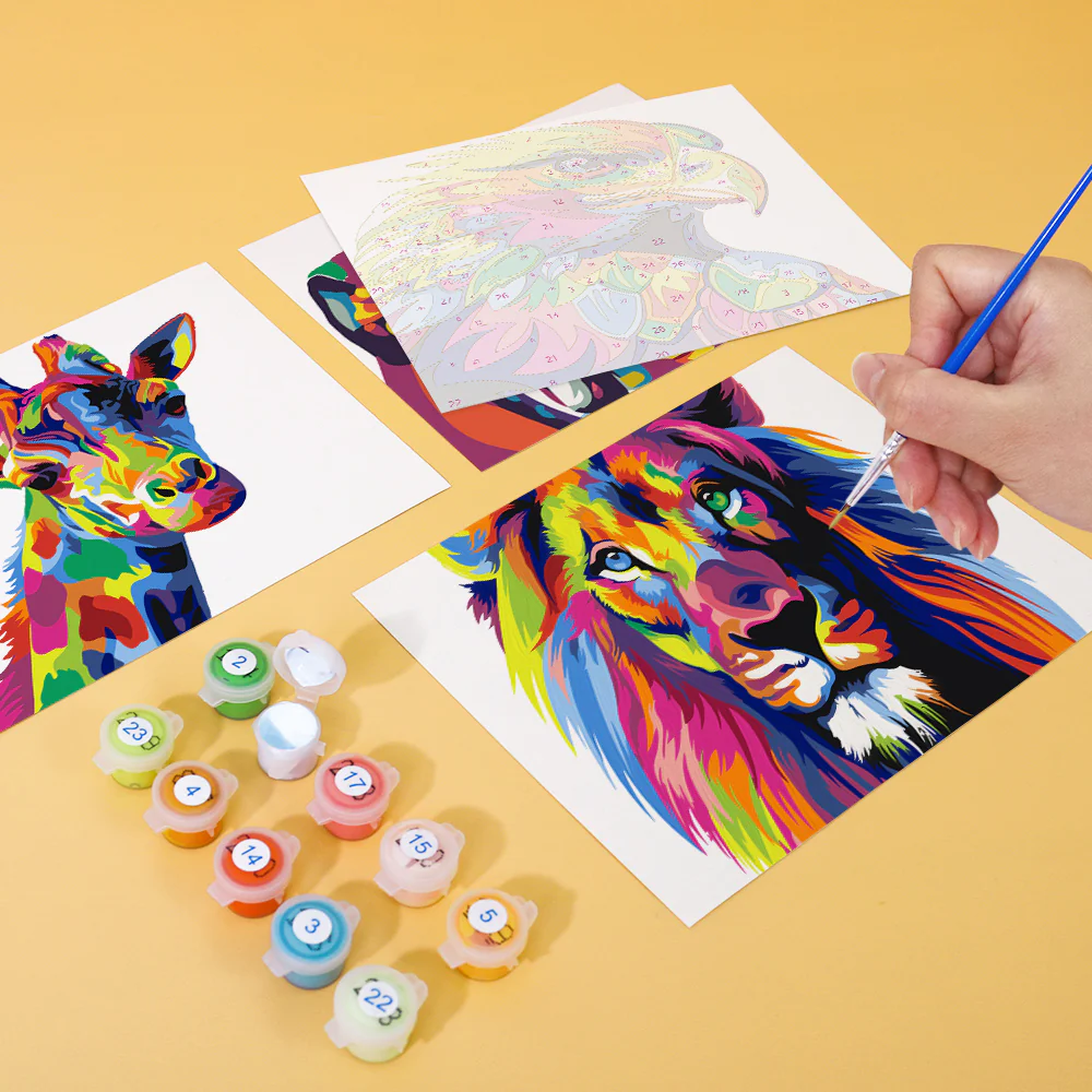 Mini Paint by numbers 15x20cm (6 pieces) - Colourful Abstract Animals - Image 7