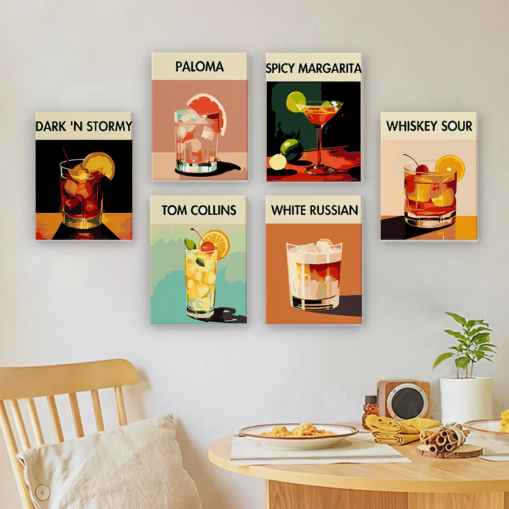 Mini Paint by numbers 15x20cm (6 pieces) - Modern Bar Mixology Art Series 2 - Image 3