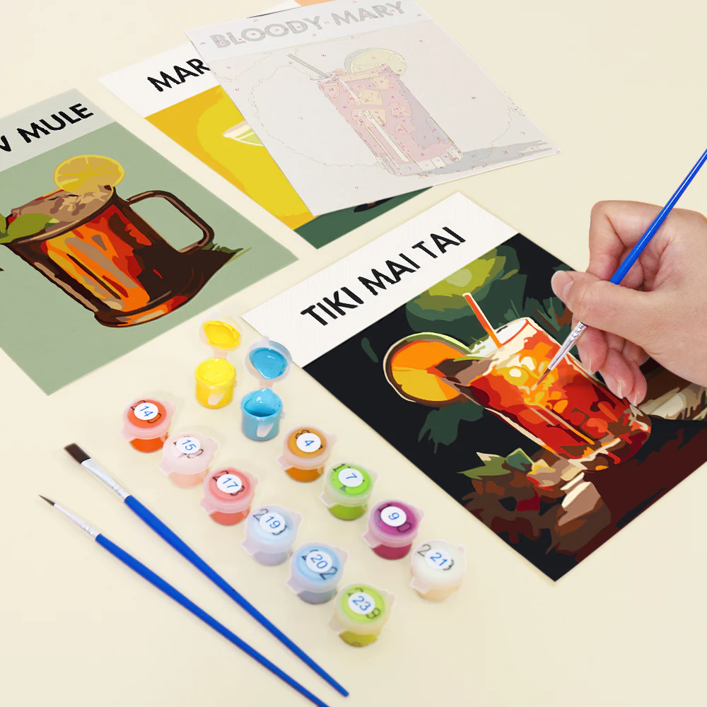 Mini Paint by numbers 15x20cm (6 pieces) - Modern Bar Mixology Art Series 3 - Image 5