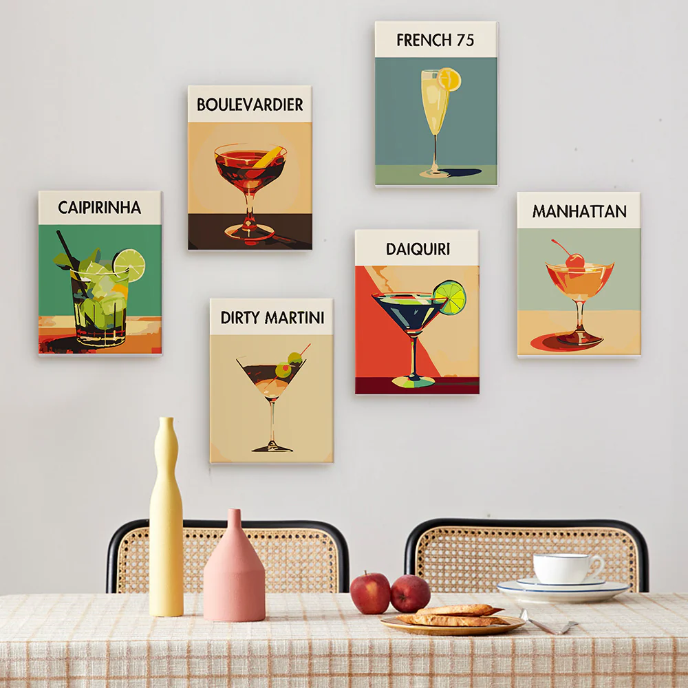 Mini Paint by numbers 15x20cm (6 pieces) - Modern Bar Mixology Art Series 5 - Image 3