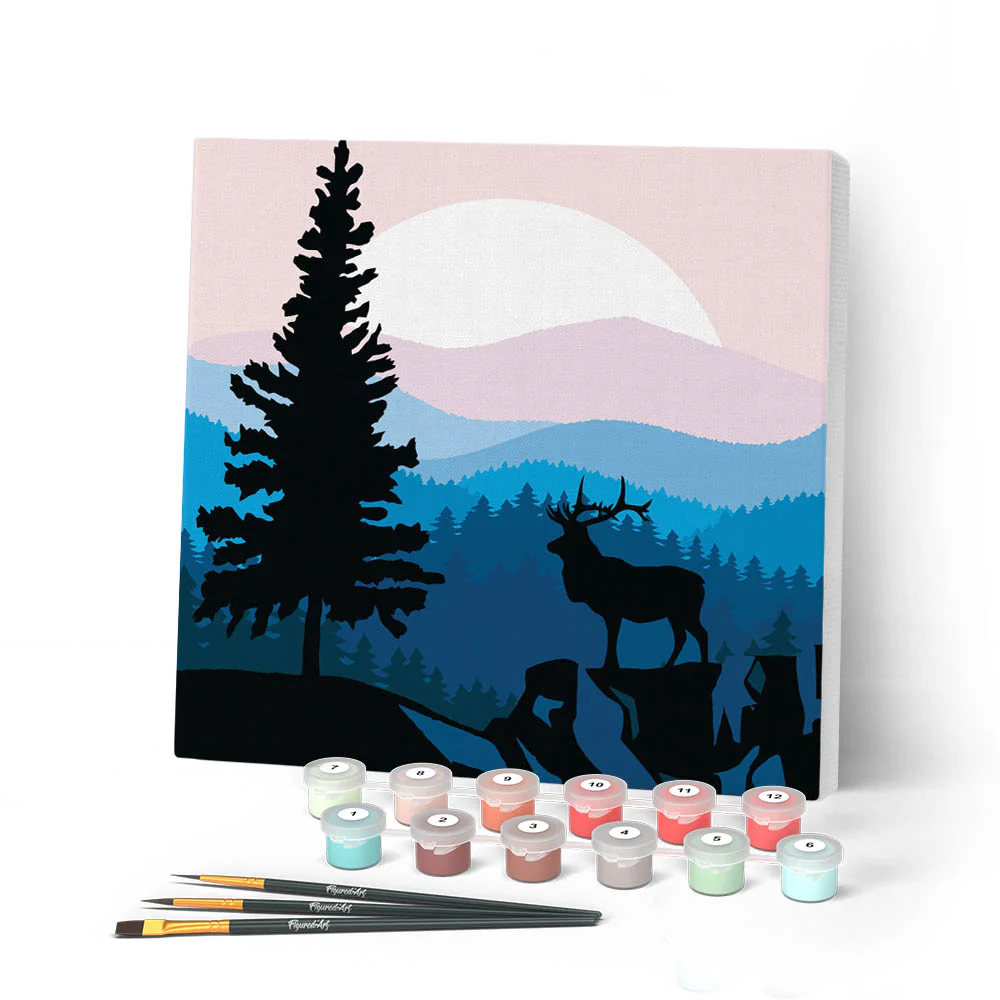 Mini Paint by numbers A Moose on the Cliff 20x20cm already framed