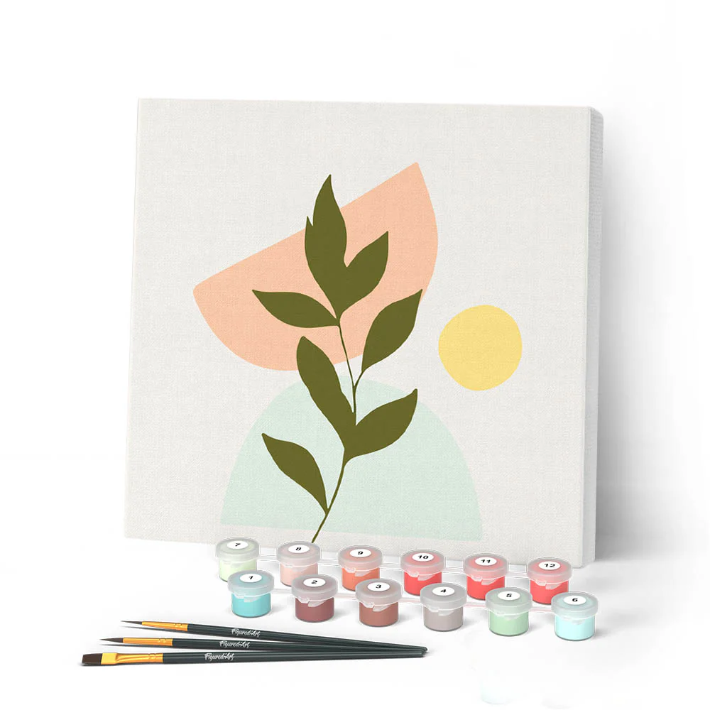 Mini Paint by numbers Abstract Bohemian Botanical Art Set 4 of 4 20x20cm already framed