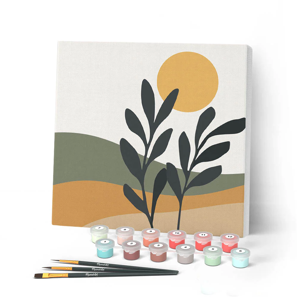 Mini Paint by numbers Abstract Plants in the Sun 20x20cm already framed