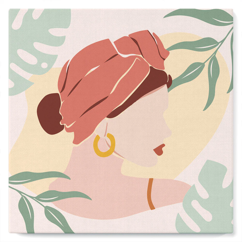 Mini Paint by numbers Abstract Woman in Blush Red Turban 20x20cm already framed - Image 2