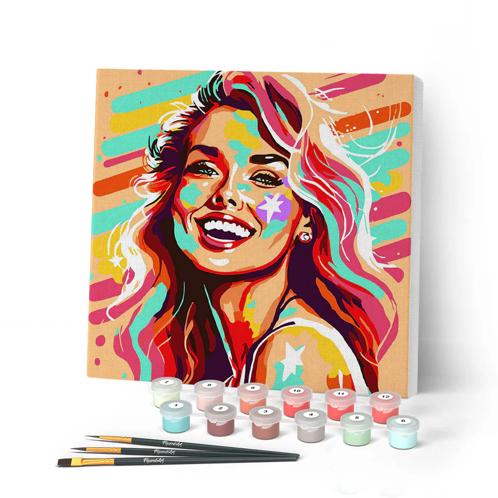 Mini Paint by numbers Blonde Bombshell Pop Art 20x20cm already framed
