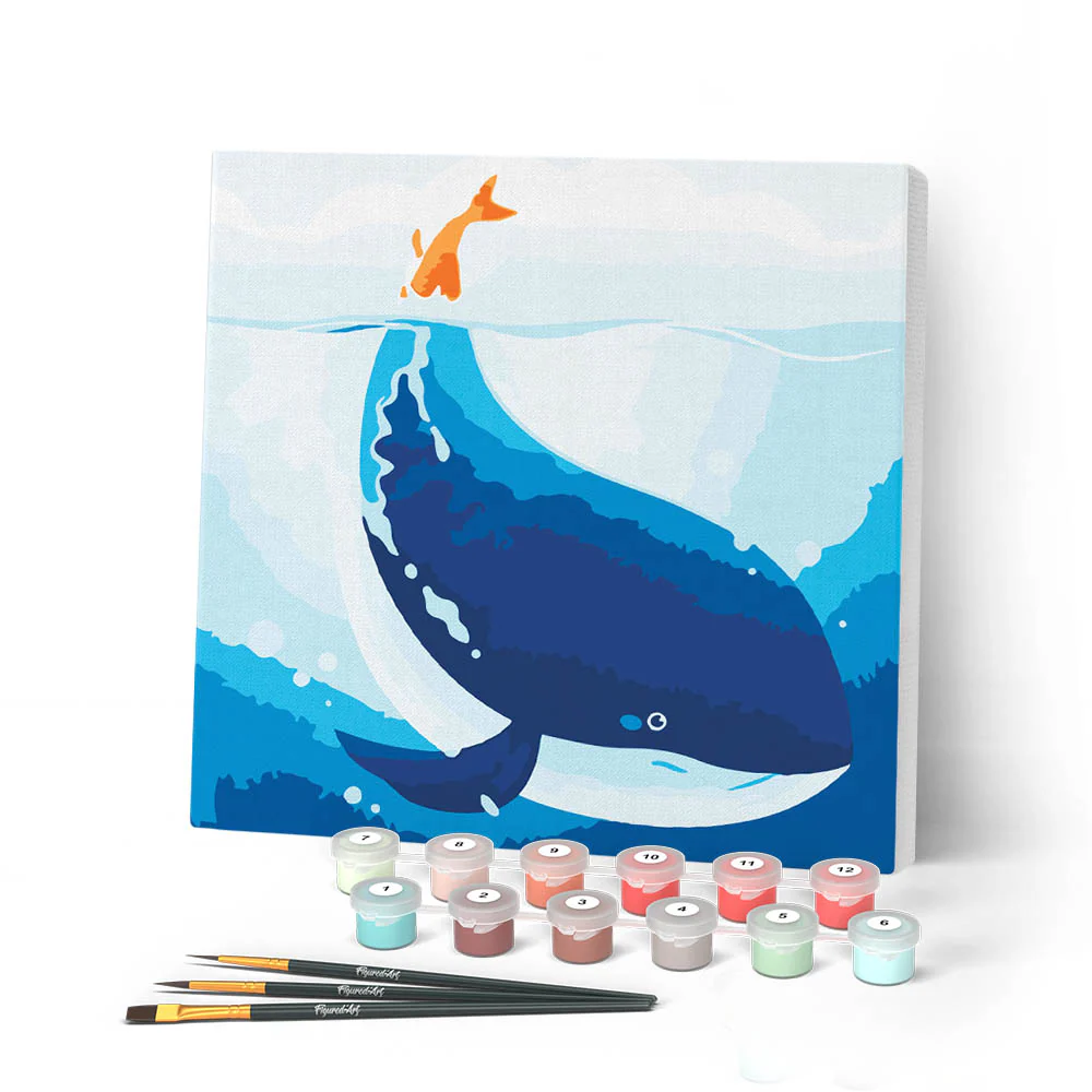 Mini Paint by numbers Blue Whale 20x20cm already framed
