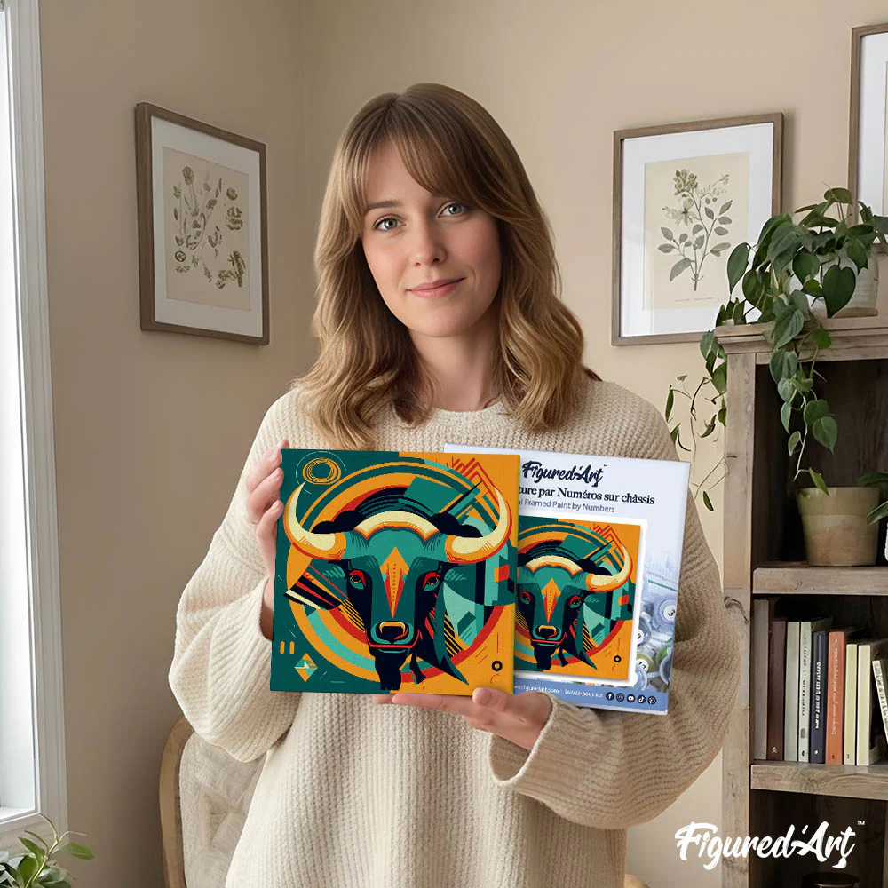 Mini Paint by numbers Bull Art-Deco Inspired Abstract 20x20cm already framed - Image 12