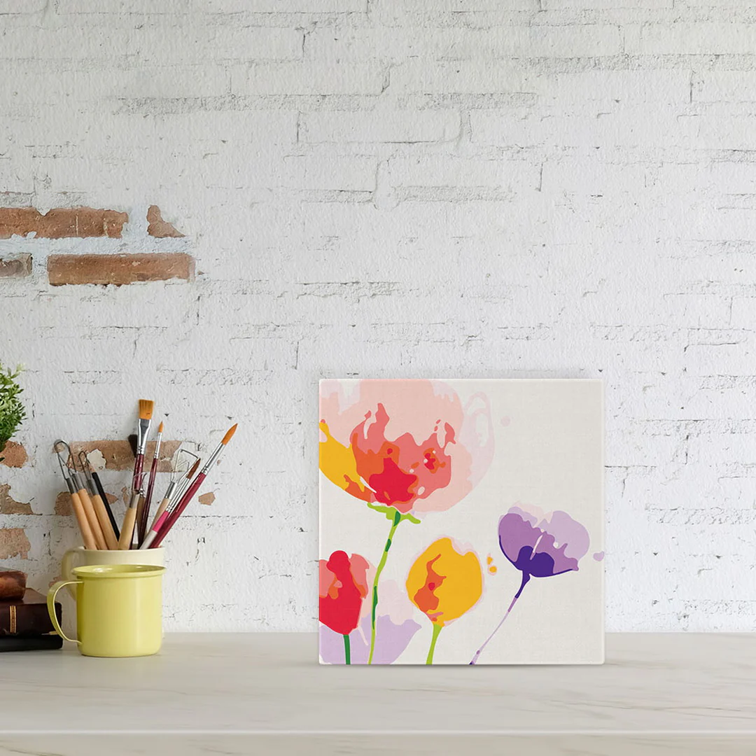 Mini Paint by numbers Colourful Flowers 20x20cm already framed - Image 3