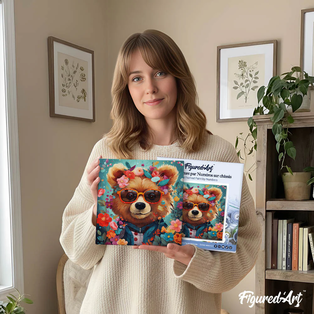 Mini Paint by numbers Fantasy Bear and Flowers 20x20cm already framed - Image 12