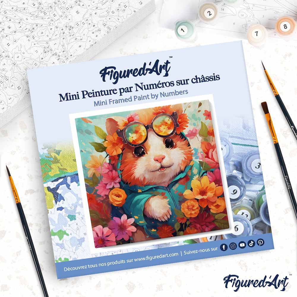 Mini Paint by numbers Fantasy Hamster and Flowers 20x20cm already framed - Image 4