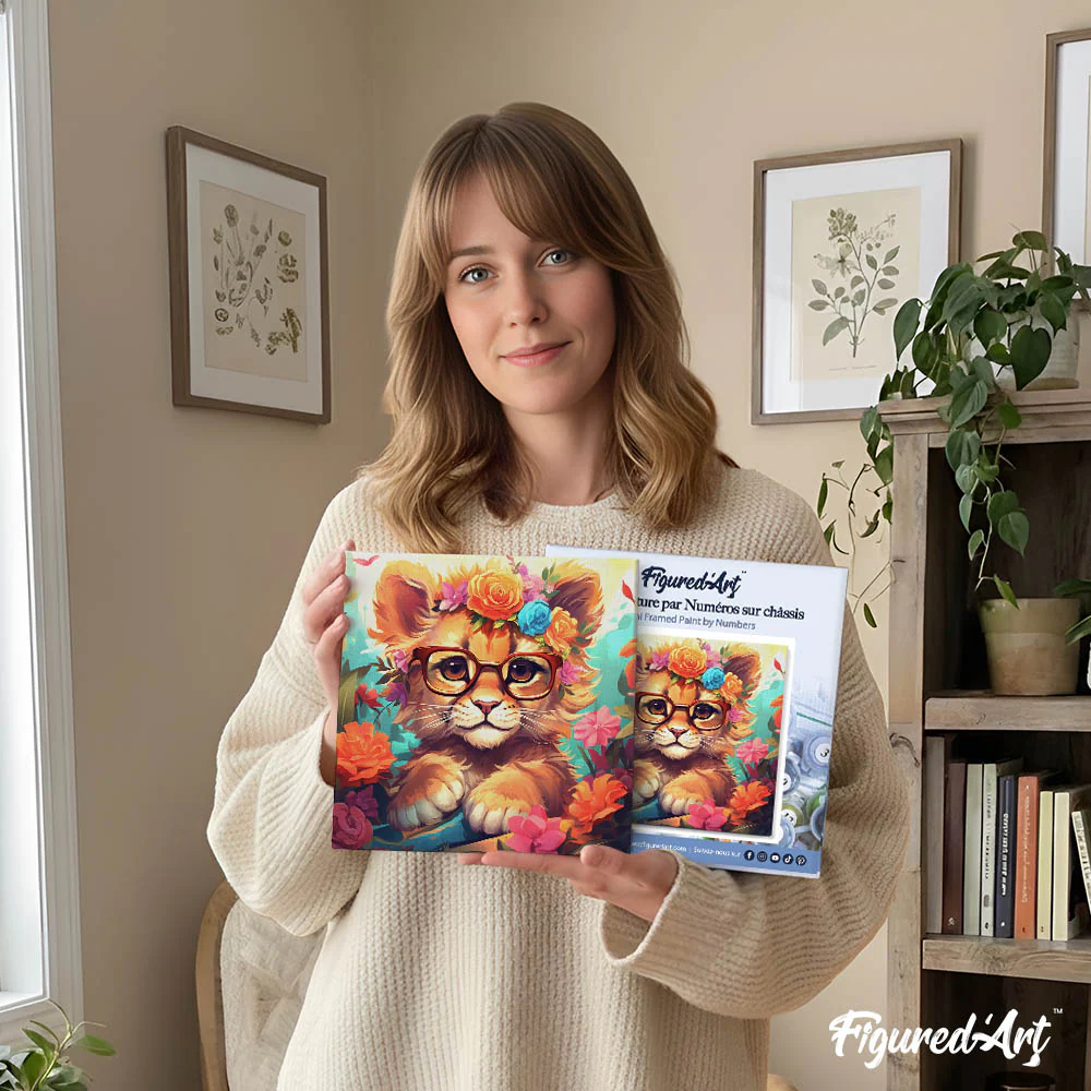 Mini Paint by numbers Fantasy Lion Cub and Flowers 20x20cm already framed - Image 12