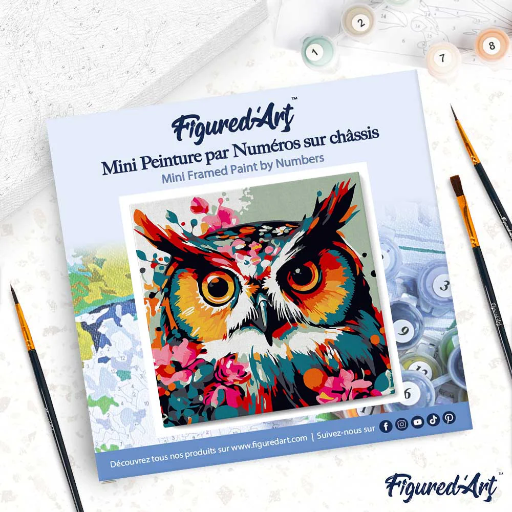 Mini Paint by numbers Fantasy owl with flowers 20x20cm already framed - Image 4