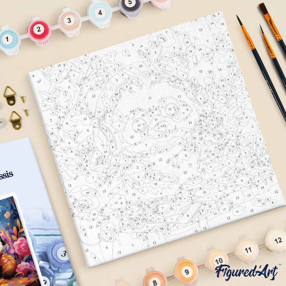 Mini Paint by numbers Fantasy Panda and Flowers 20x20cm already framed - Image 5