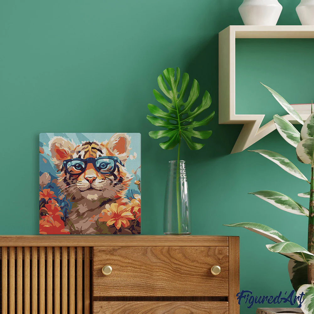 Mini Paint by numbers Fantasy Tiger Cub and Flowers 20x20cm already framed - Image 3