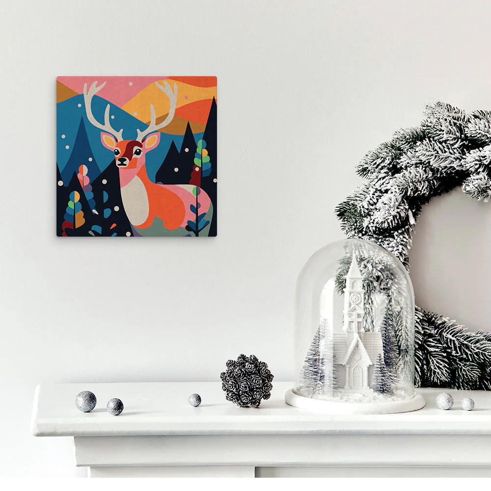 Mini Paint by numbers 8"x8" framed - Abstract Reindeer - Image 3