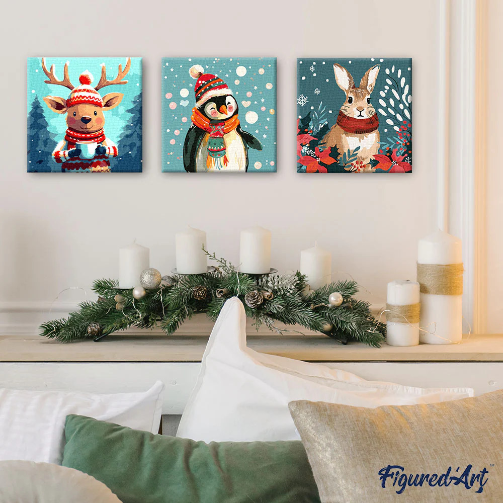 Mini Paint by numbers 8"x8" framed - Cozy Reindeer - Image 3