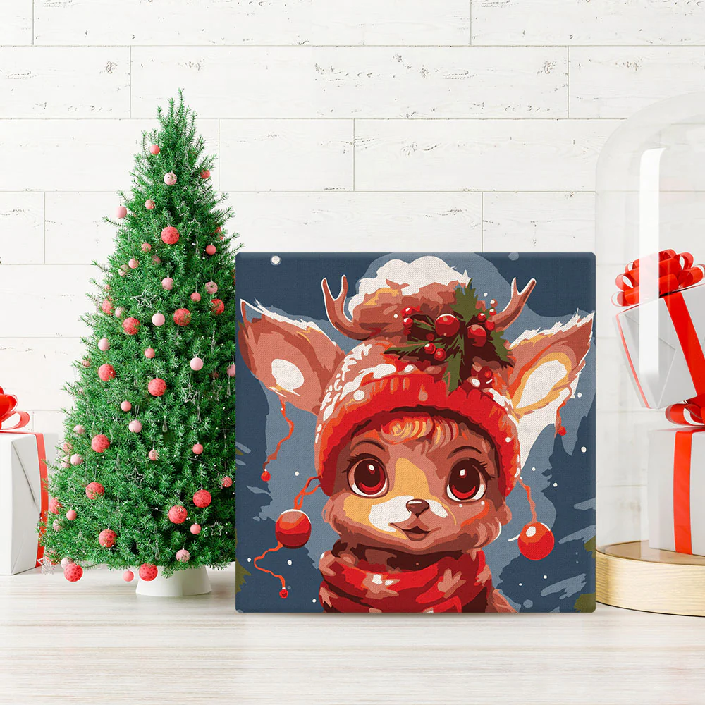 Mini Paint by numbers 8"x8" framed - Cute Fantasy Reindeer - Image 3