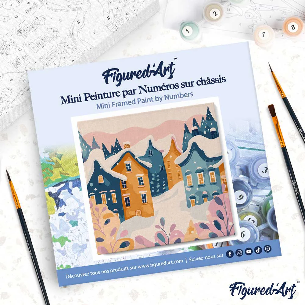 Mini Paint by numbers 8"x8" framed - Lovely Winter Village - Image 4