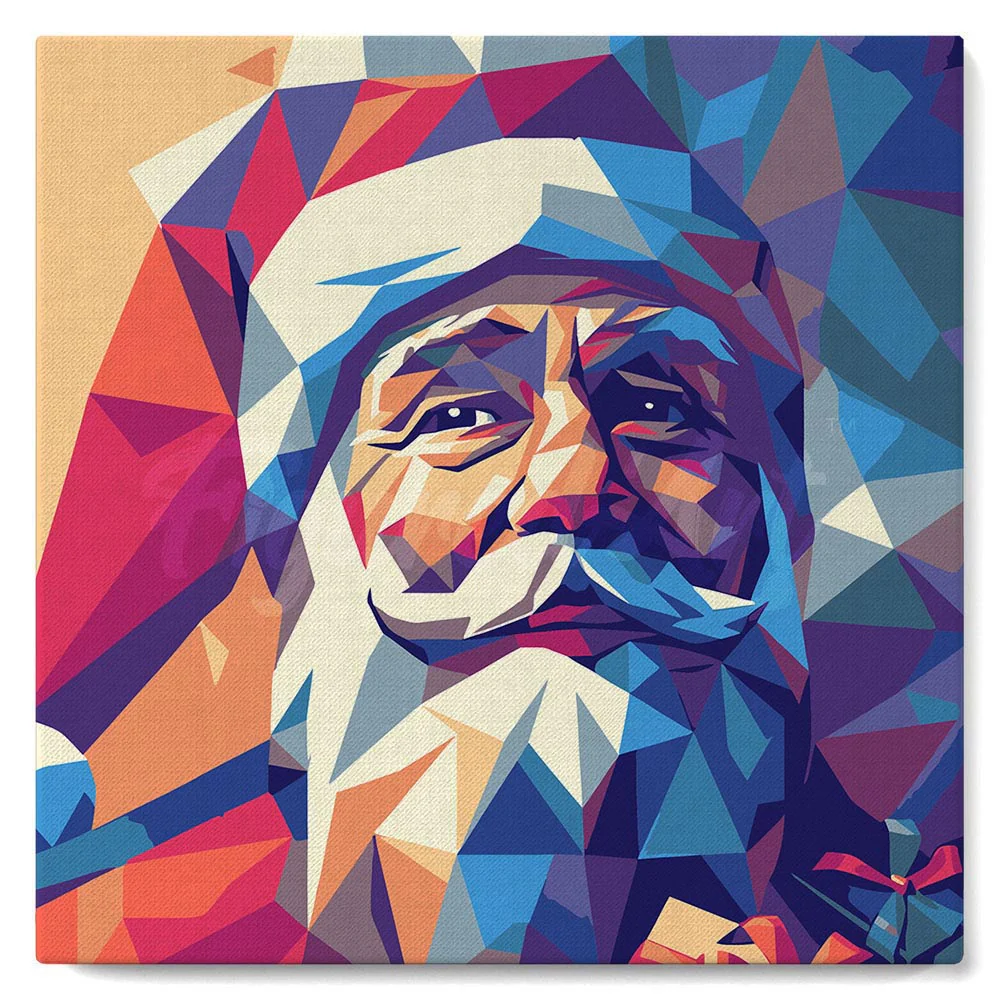 Mini Paint by numbers 8"x8" framed - Polygon Santa - Image 2