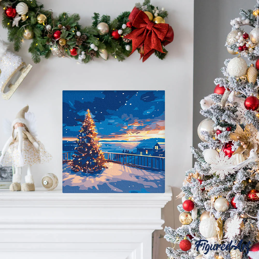 Mini Paint by numbers 8"x8" framed - Twinkle Christmas Sunset - Image 3