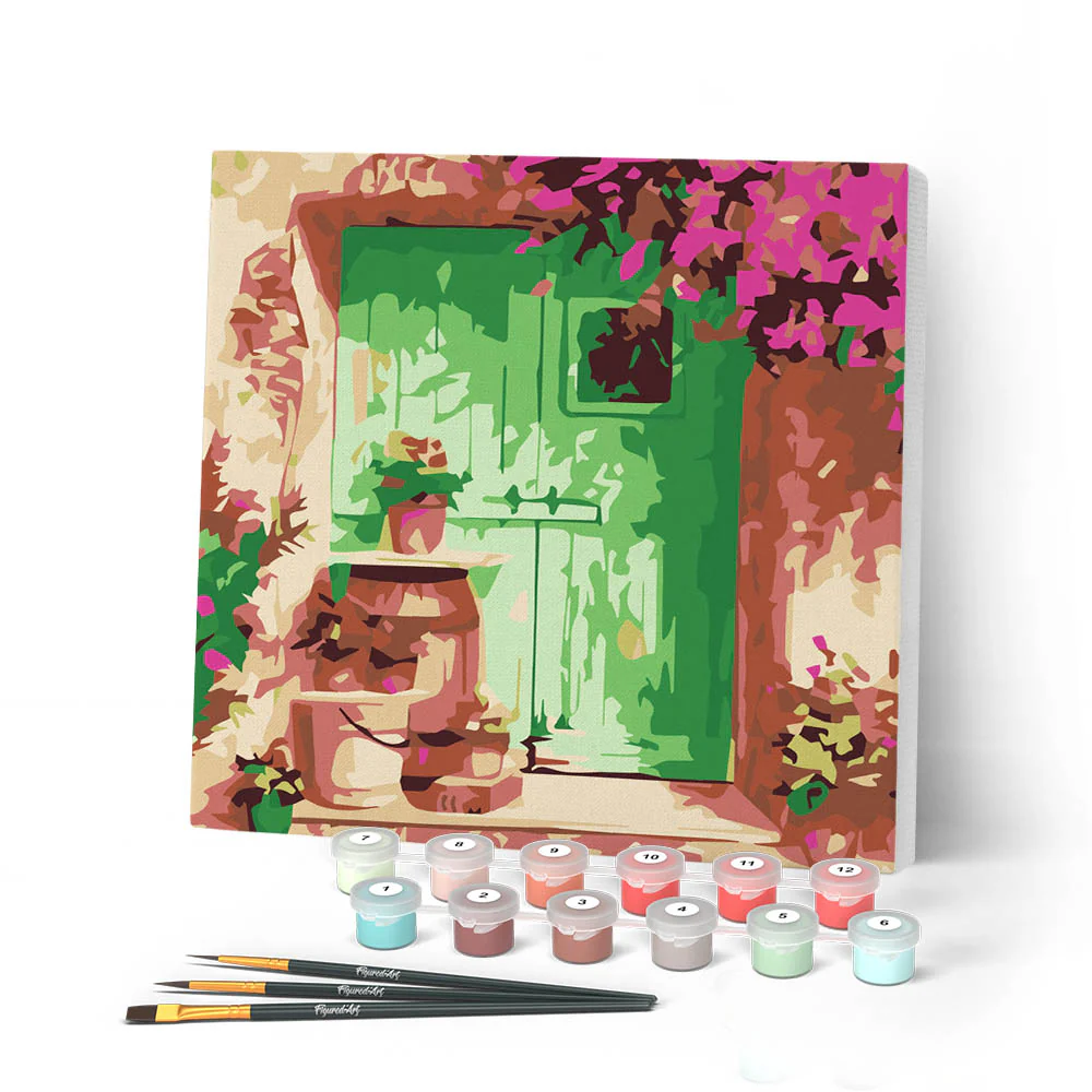 Mini Paint by numbers Green Door 20x20cm already framed
