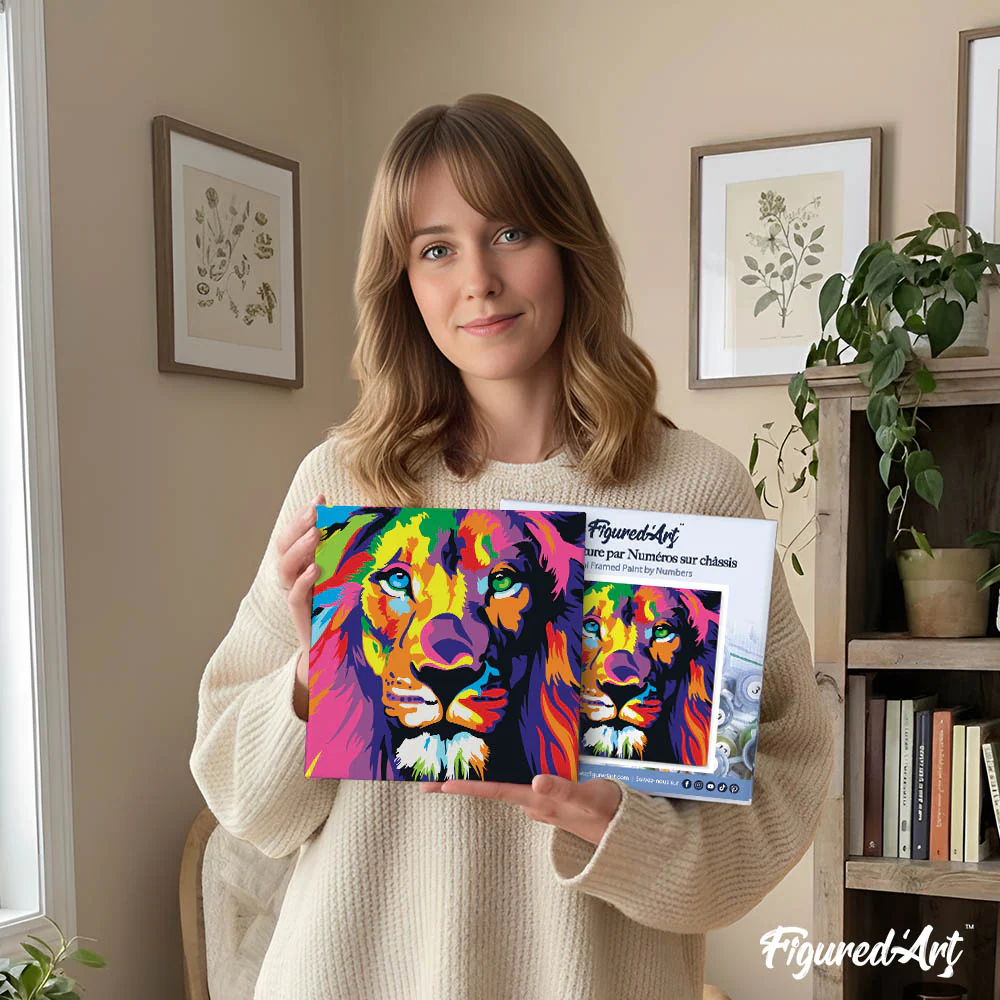 Mini Paint by numbers Lion Pop Art 20x20cm already framed - Image 12